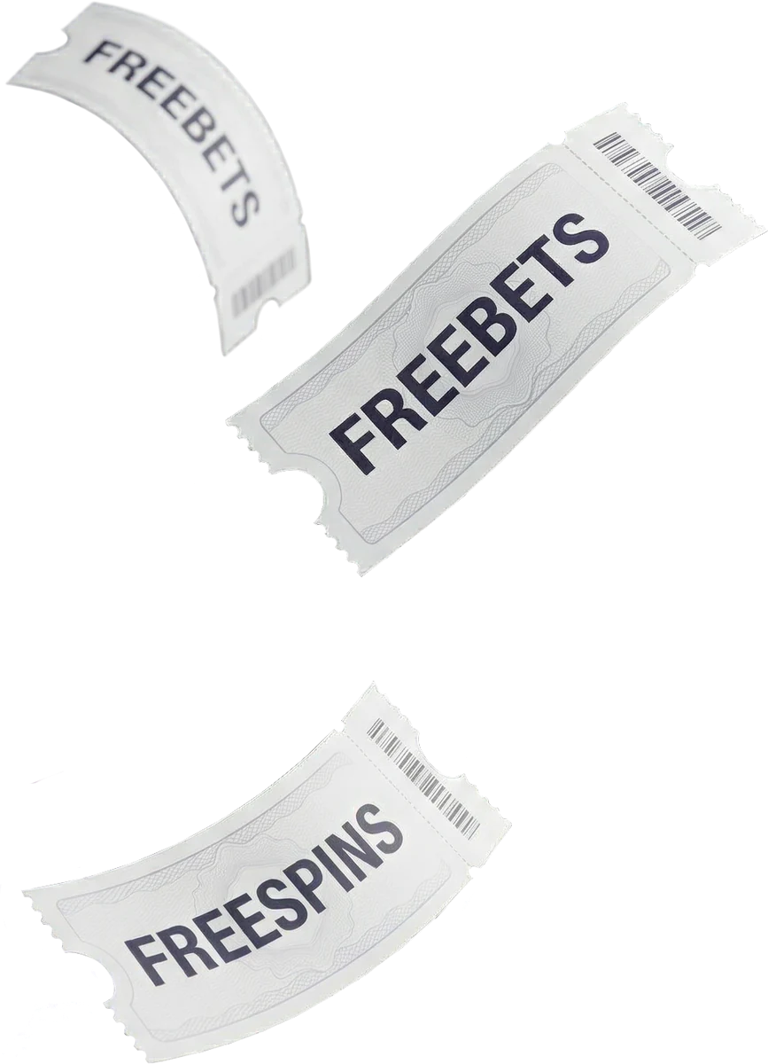 Paper free bet and free spin tickets flying in, representing the bonus crediting itself automatically