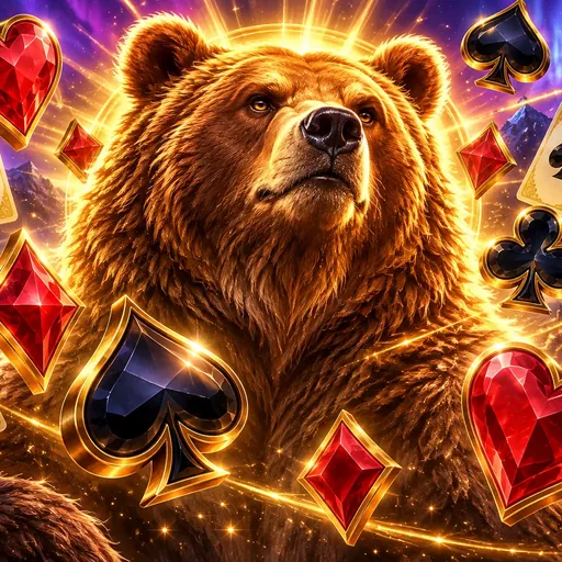 Card and animal symbols on the Almighty Bear Megaways reels